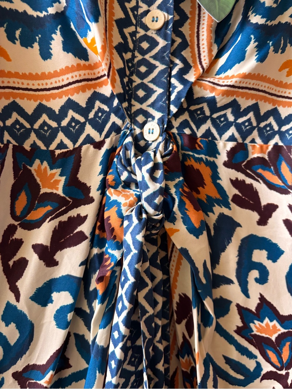FARM Rio Long Sleeve Floral Print Dress in Blue, Brown, Orange, Cream - Picture 8 of 15